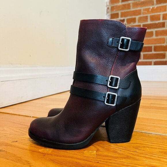 Kork Ease Women's Brown Black Leather Buckle Zip Boots Size 6.5 M - Picture 1 of 16